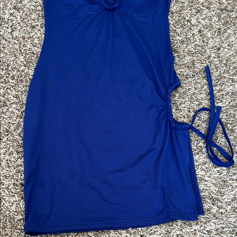 Blue Ruched Mini Dress - Picture 3 of 9